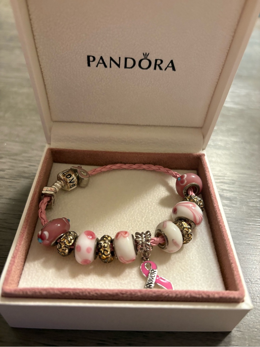 Authentic Pandora Pink Leather Charm Bracelet 925 ALE